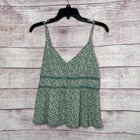 Francesa's Miami Green Floral Rose Cami Girly Cottage Cowgirl Top Medium New - Picture 3 of 14